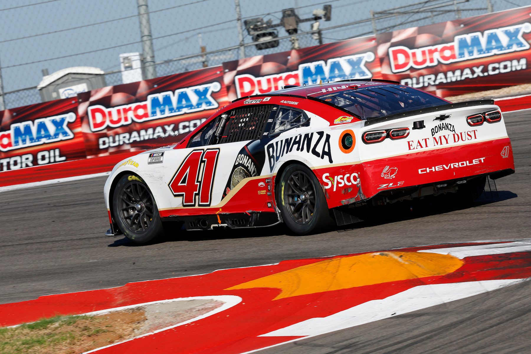 The Bonanza Wines No. 41 Chevrolet from behind, exiting a corner at Circuit of The Americas